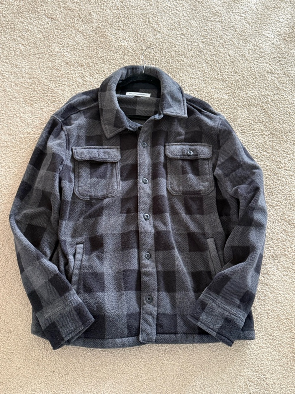 Amazon Essentials Gray Black Buffalo Plaid Fleece Shacket Jacket Men’s XL NWOT